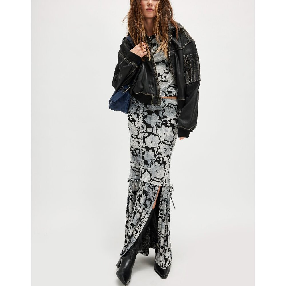 Free People Black and White Floral Maxi 2 piece skirt and top set